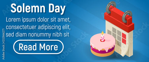 Solemn day concept banner. Isometric banner of solemn day vector concept for web, giftcard and postcard