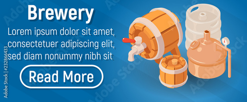 Brewery concept banner. Isometric banner of brewery vector concept for web, giftcard and postcard