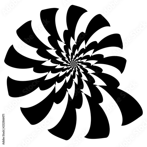Rotating spiral symmetrical pattern. Abstract black silhouette