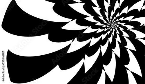 Rotating spiral symmetrical pattern. Abstract black silhouette