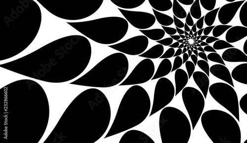 Rotating spiral symmetrical pattern. Abstract black silhouette