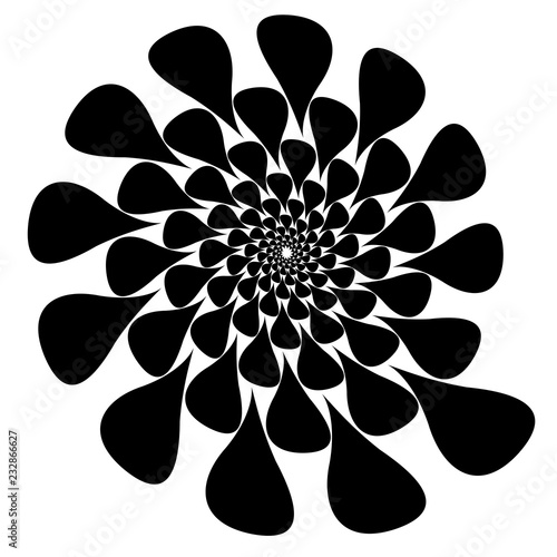 Rotating spiral symmetrical pattern. Abstract black silhouette