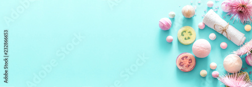 composition with spa items on a colored background