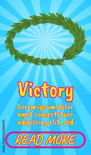 Victory concept banner. Isometric banner of victory comics vector concept for web, giftcard and postcard