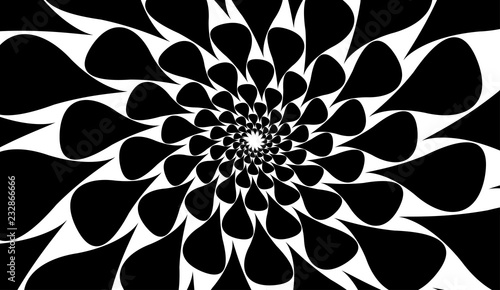 Rotating spiral symmetrical pattern. Abstract black silhouette