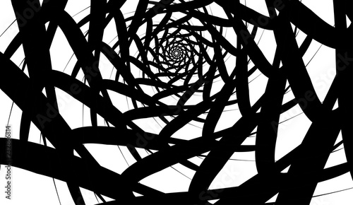 Rotating spiral symmetrical pattern. Abstract black silhouette