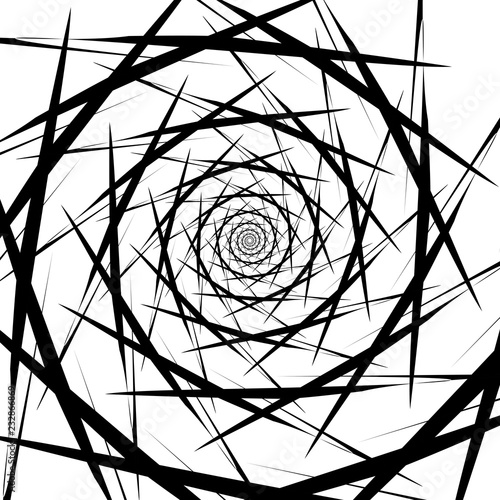 Rotating spiral symmetrical pattern. Abstract black silhouette
