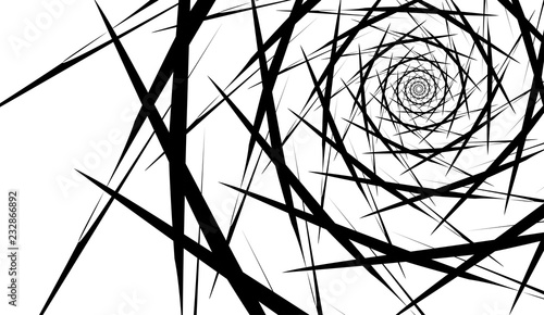 Rotating spiral symmetrical pattern. Abstract black silhouette