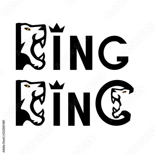 King abstract quote lettering with a lion. Calligraphy inspiration graphic design typography element. Cute simple vector sign. Textile print.