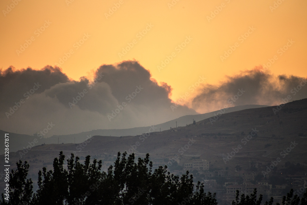 Sunset over the city in the mountains of Lebanon. Beirut, Lebanon. Sunset over the city in the mountains of Lebanon. Beirut, Lebanon.