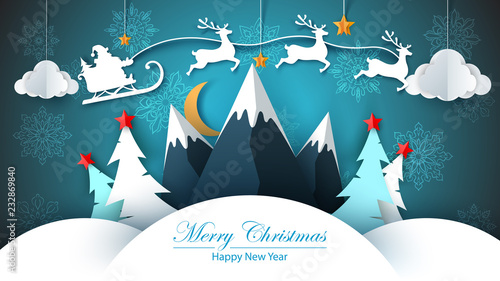 Merry christmas, happy new year - paper illustration. Vector eps 10