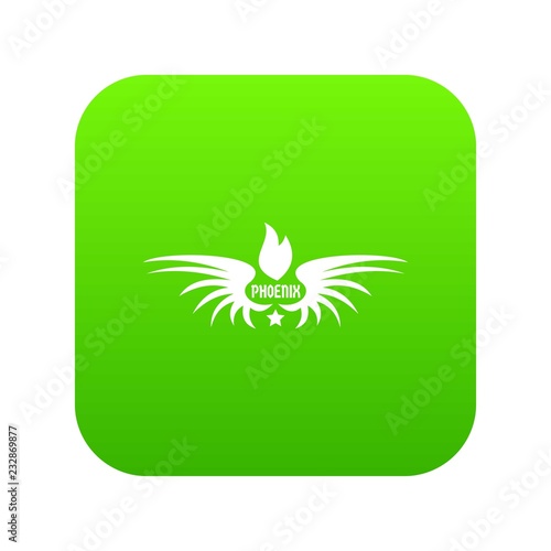 Phenix wing icon green vector isolated on white background