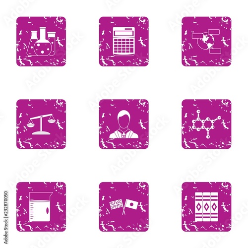 Correct chemical composition icons set. Grunge set of 9 correct chemical composition vector icons for web isolated on white background