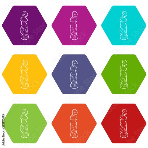 Statue icons 9 set coloful isolated on white for web