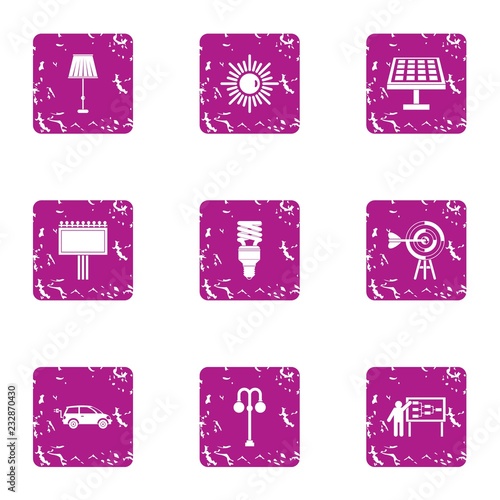 Illumine icons set. Grunge set of 9 illumine vector icons for web isolated on white background