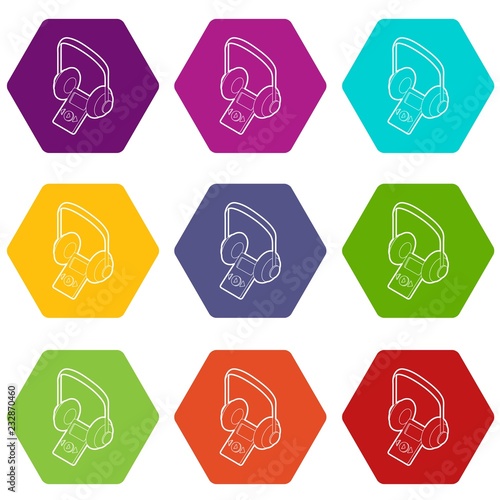 Audio guide icons 9 set coloful isolated on white for web