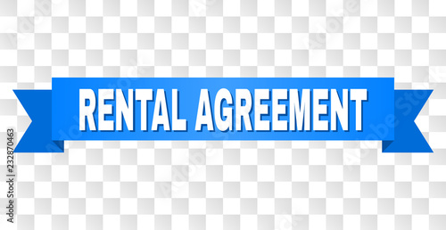 RENTAL AGREEMENT text on a ribbon. Designed with white title and blue stripe. Vector banner with RENTAL AGREEMENT tag on a transparent background.