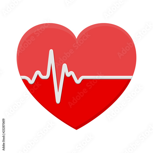 heart and ECG - EKG signal, Heart Beat pulse line concept design isolated on white background