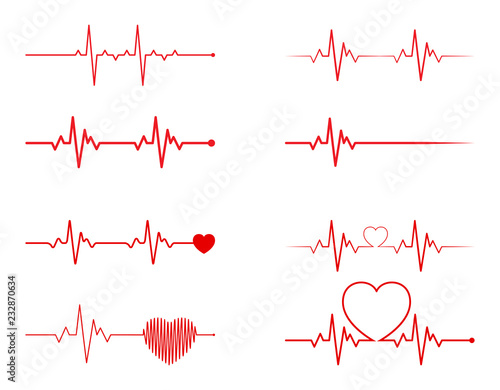heart rhythm set, Electrocardiogram, ECG - EKG signal, Heart Beat pulse line concept design isolated on white background photo