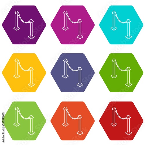 Barrier rope icons 9 set coloful isolated on white for web