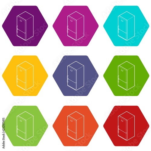 Fridge icons 9 set coloful isolated on white for web