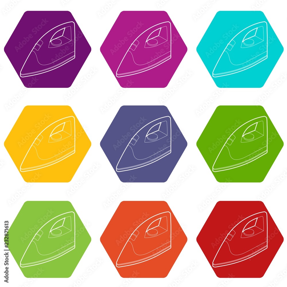 Iron icons 9 set coloful isolated on white for web Iron icons 9 set coloful isolated on white for web