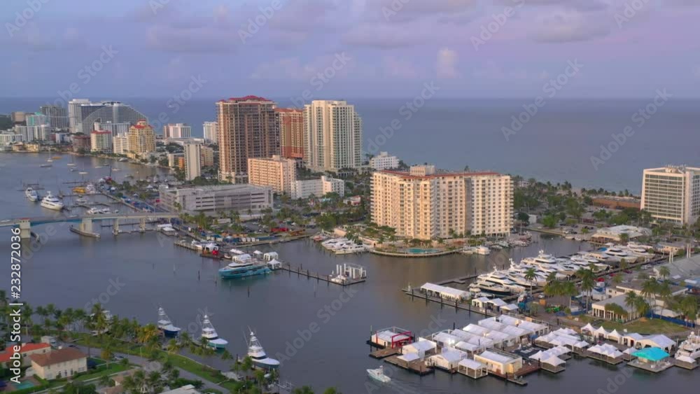 Aerial panorama Fort Lauderdale Beach International yacht show and expo Aerial panorama Fort Lauderdale Beach International yacht show and expo