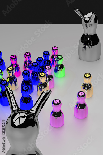 glossy figures standing on a bright surface and celebrating a pretty scary halloween party