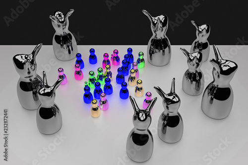 glossy figures standing on a bright surface and celebrating a pretty scary halloween party