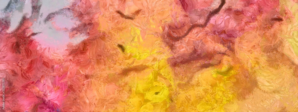 Artistic retro vintage texture. Original grunge background. Colorful painting pattern for graphic design. Simple close up chaotic brush strokes on canvas. Textured splashes of oil paint. Warm colors. 