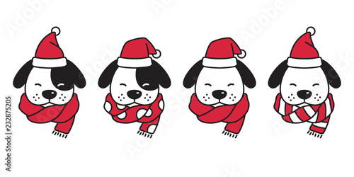 dog vector Christmas french bulldog Santa Claus hat Xmas polka dot stripes scarf icon puppy head cartoon character logo illustration