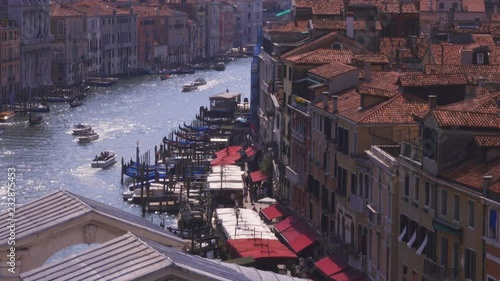 VENICE, ITALY - NOV 2018: View of Grand Canal, High Angle, Gondola Parking photo