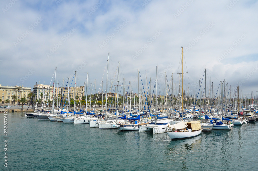 Yachts in port of Barcelona