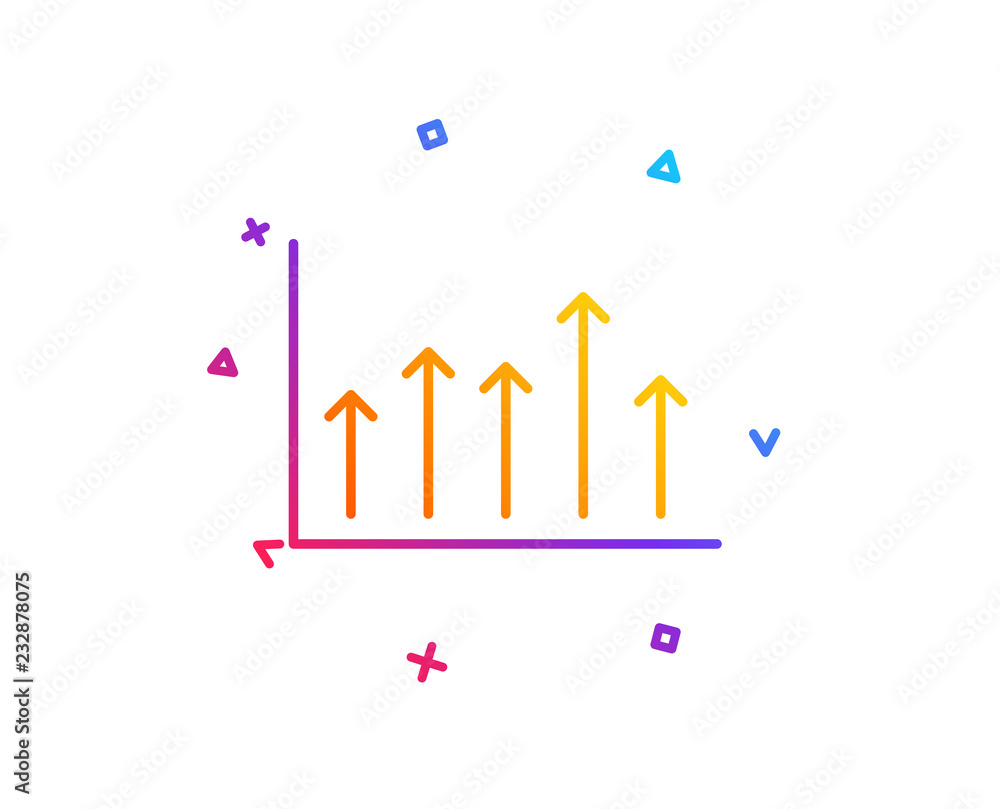 Growth chart line icon. Financial graph sign. Upper Arrows symbol. Business investment. Gradient line button. Growth chart icon design. Colorful geometric shapes. Vector Growth chart line icon. Financial graph sign. Upper Arrows symbol. Business investment. Gradient line button. Growth chart icon design. Colorful geometric shapes. Vector