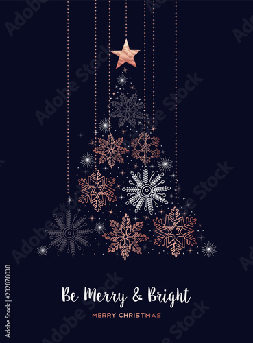 Merry Christmas copper snowflake pine tree card