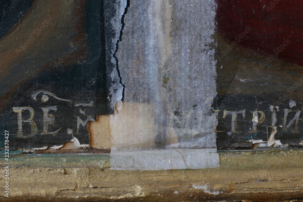 Restoration: close up. conservation of paintings. conservation of sculptures