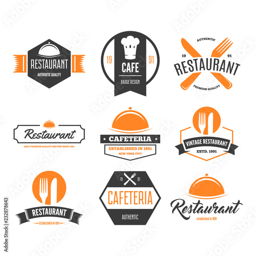 Restaurant Logos, Badges and Labels Design Elements set in vintage style