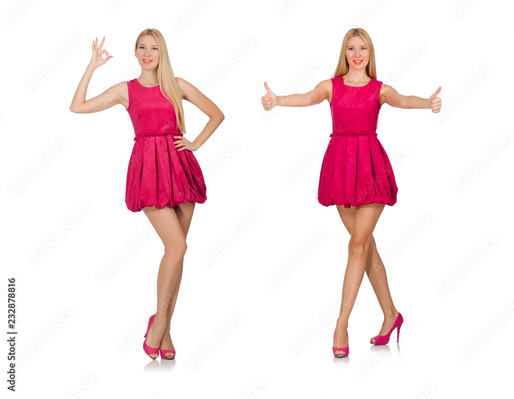 Young woman in pink dress isolated on white Young woman in pink dress isolated on white