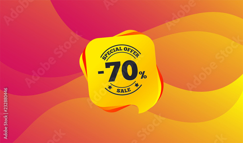70 percent discount sign icon. Sale symbol. Special offer label. Wave background. Abstract shopping sale banner. Template for discount design. Vector