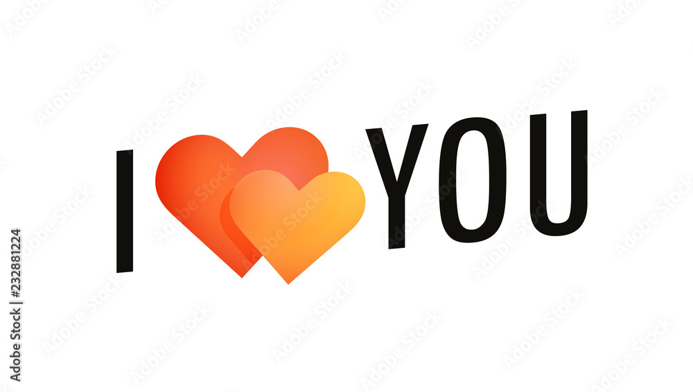 I Love You label with Pair of Hearts symbol. Black Text lettering for Valentines Day Card, Vector illustration I Love You label with Pair of Hearts symbol. Black Text lettering for Valentines Day Card, Vector illustration