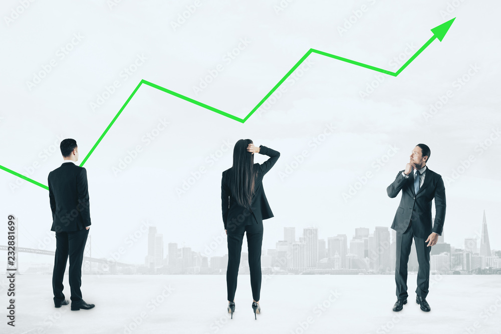 Fototapeta premium Businessmen with red chart arrow