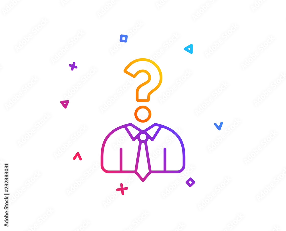 Business head hunting line icon. Question sign. Human resources symbol. Gradient line button. Hiring employees icon design. Colorful geometric shapes. Vector Business head hunting line icon. Question sign. Human resources symbol. Gradient line button. Hiring employees icon design. Colorful geometric shapes. Vector