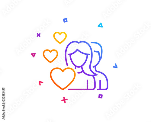 Couple Love line icon. Group of People sign. Valentines day symbol. Gradient line button. Couple icon design. Colorful geometric shapes. Vector