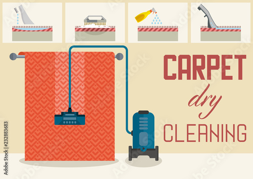 Carpet Dry Cleaning. Vector Flat Illustration.