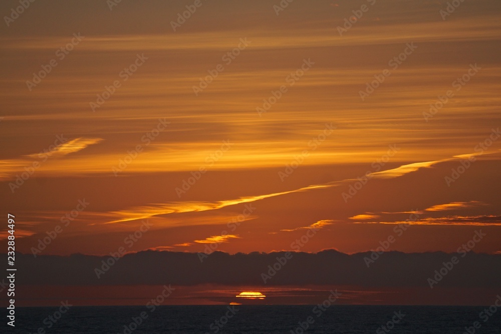 Sunset on the Gulf of Alaska, viewed from a cruise ship sailing west from Hoonah to Anchorage.