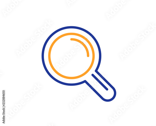 Research line icon. Magnifying glass symbol. Magnifier sign. Colorful outline concept. Blue and orange thin line color icon. Research Vector