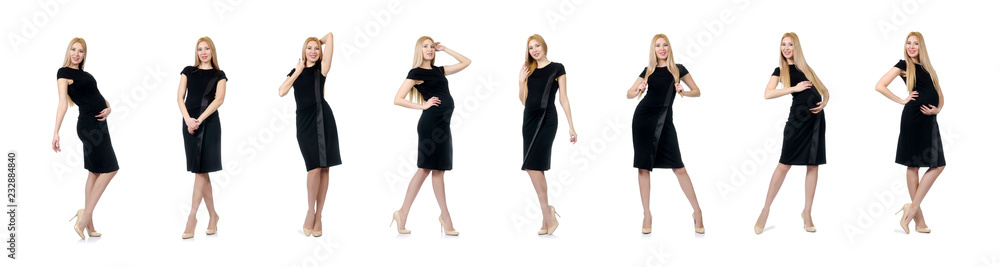 Pretty pregnant woman in black dress isolated on white Pretty pregnant woman in black dress isolated on white