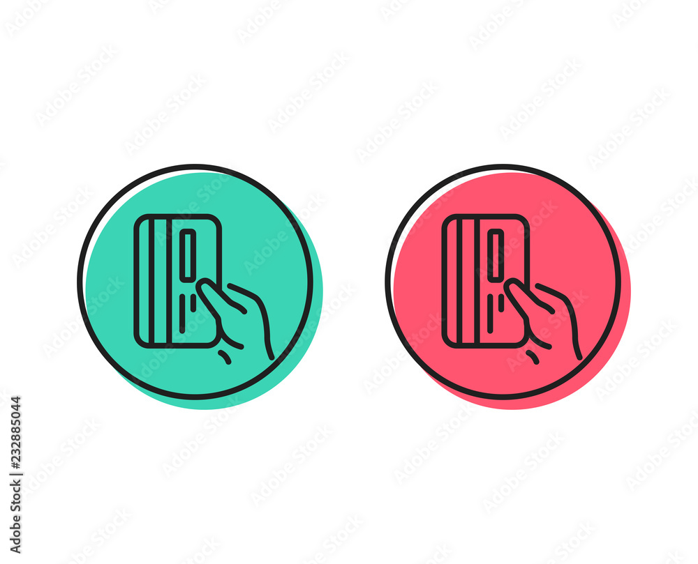 Credit card line icon. Hold Banking Payment card sign. ATM service symbol. Positive and negative circle buttons concept. Good or bad symbols. Payment card Vector Credit card line icon. Hold Banking Payment card sign. ATM service symbol. Positive and negative circle buttons concept. Good or bad symbols. Payment card Vector