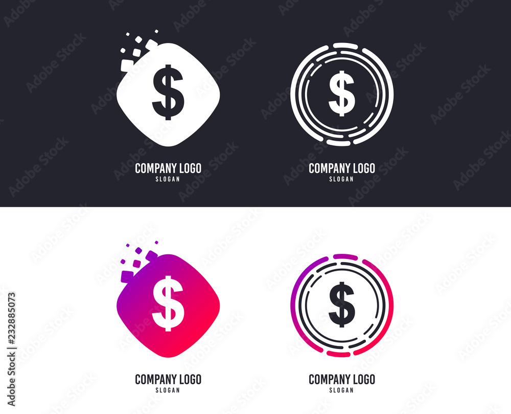 Logotype concept. Dollar sign icon. USD currency symbol. Money label. Logo design. Colorful buttons with icons. Dollar money vector