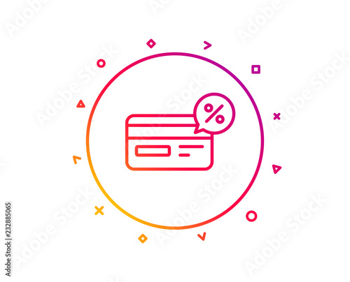 Credit card line icon. Banking Payment card with Discount sign. Cashback service symbol. Gradient pattern line button. Cashback icon design. Geometric shapes. Vector